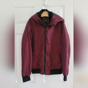 Forever 21 Unisex/Men's Maroon Bomber Jacket With Hood | Size XS